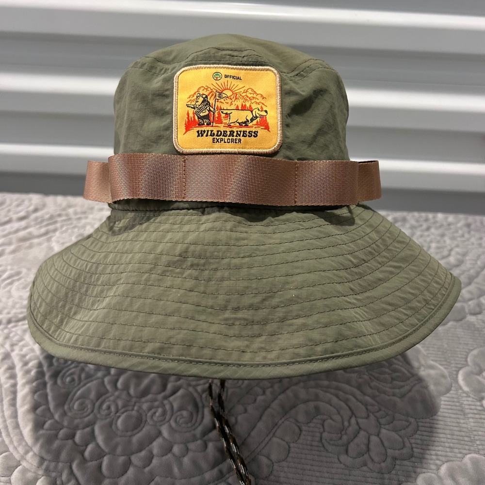 Disney Pixar Up Wilderness Explorer Bucket Hat Olive Green Wide Brim Sun Hat